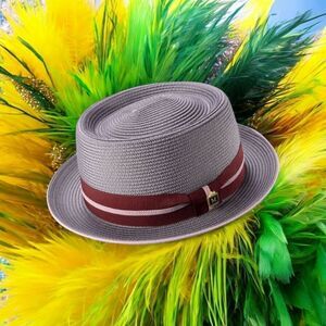 MONTIQUE MEN'S GREY PORK PIE HAT WITH 1 3/4" BRIM. H92